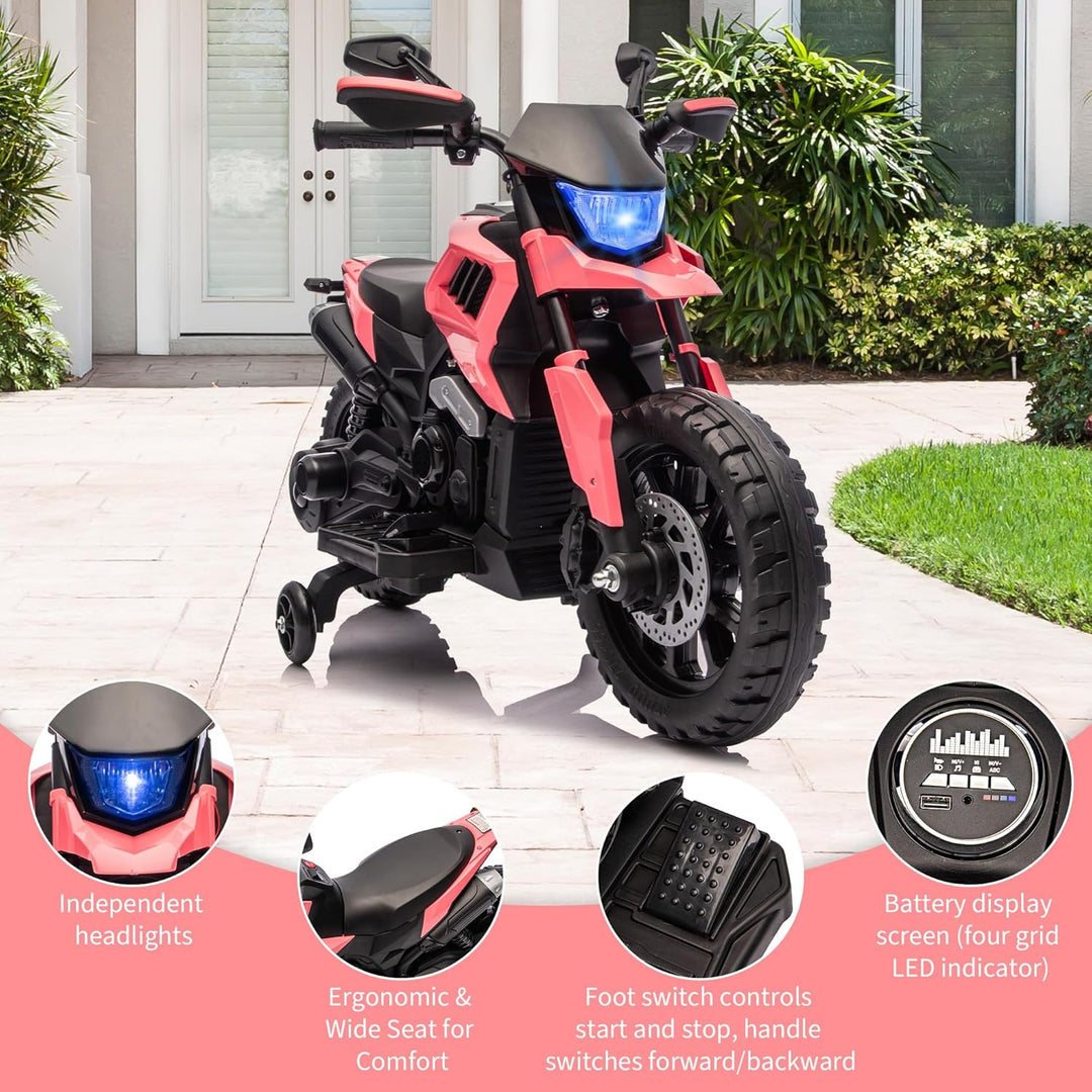 6V Elektro Motorrad Kinder, Kindermotorrad Mit 3 Geschwindigkeiten, Stützrädern, Max 6 Km/h, Bis Zu