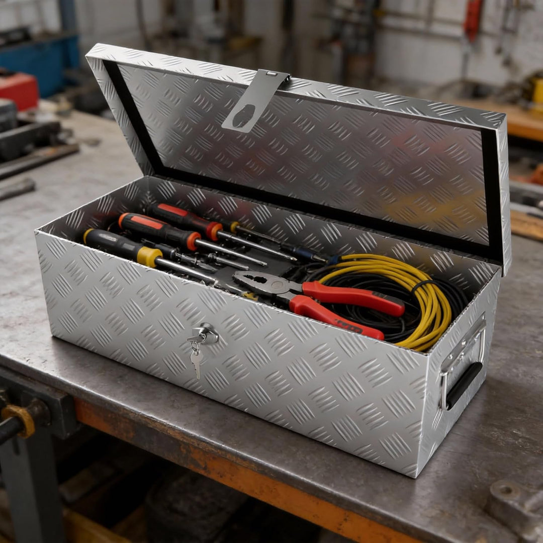 Aluminium WerkzeugkisteAlubox Aluminiumkiste Transportbox Deichselbox Für PKW Anhänger Mit Verriegel