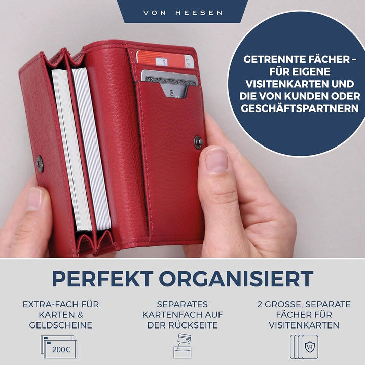 VON HEESEN® Visitenkartenetui Leder mit RFID-Schutz - Platz für 50 Visitenkarten - 6 Fächer - Visite