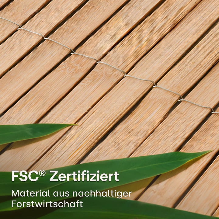 Praknu Balkon Sichtschutz Holz 90 x 300cm - FSC® Zertifizierter Bambus - Einsetzbar Im Innen Und Aus