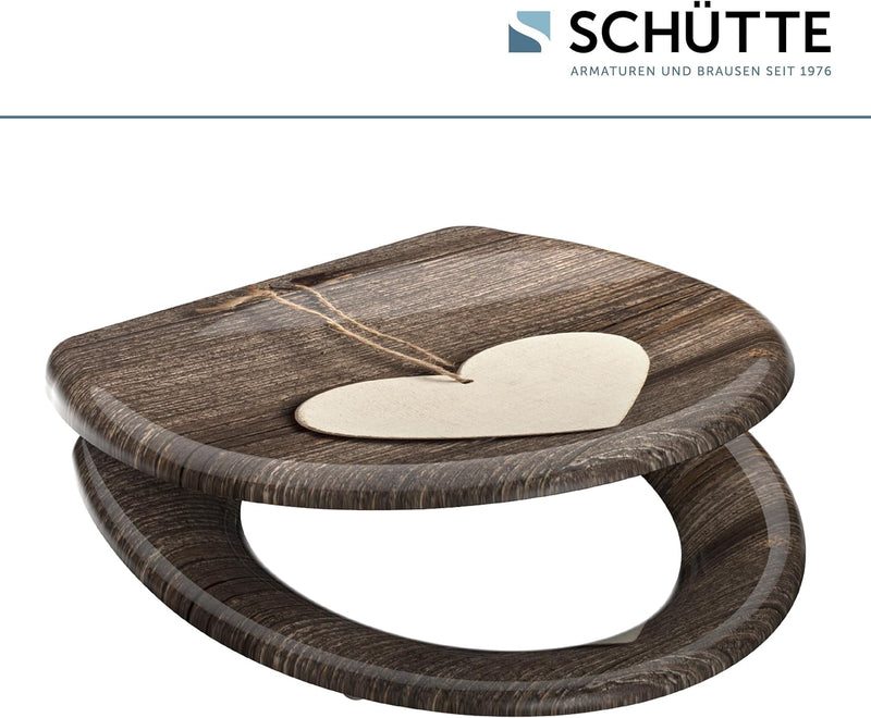 SCHÜTTE WC-Sitz Duroplast WOOD HEART, Toilettensitz mit Absenkautomatik und Schnellverschluss für di