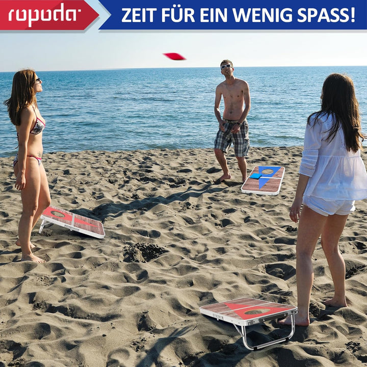 ROPODA Cornhole Set, Tragbares Wurfspiel Game Set mit 8 Sitzsäcken, Leichtes Beanbag-Brett mit Kante