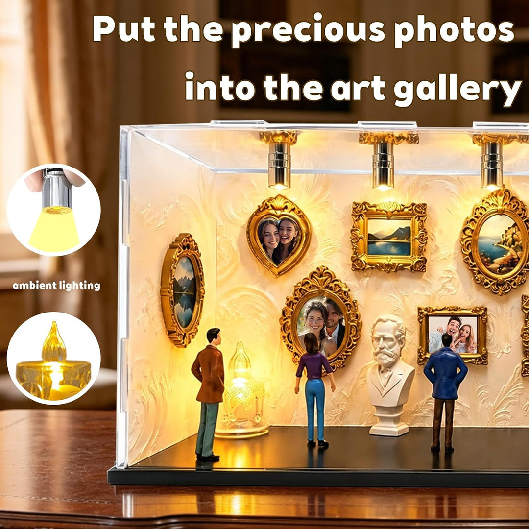 LUKIUP DIY Mini Museum Silhouette Box, Kreatives Erinnerungsdisplay Kit Mit 6 Figuren 9 Gold Rahmen