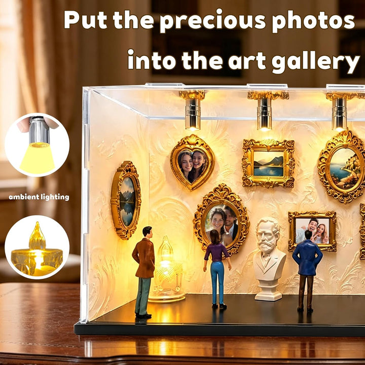 LUKIUP DIY Mini Museum Silhouette Box, Kreatives Erinnerungsdisplay Kit Mit 6 Figuren 9 Gold Rahmen