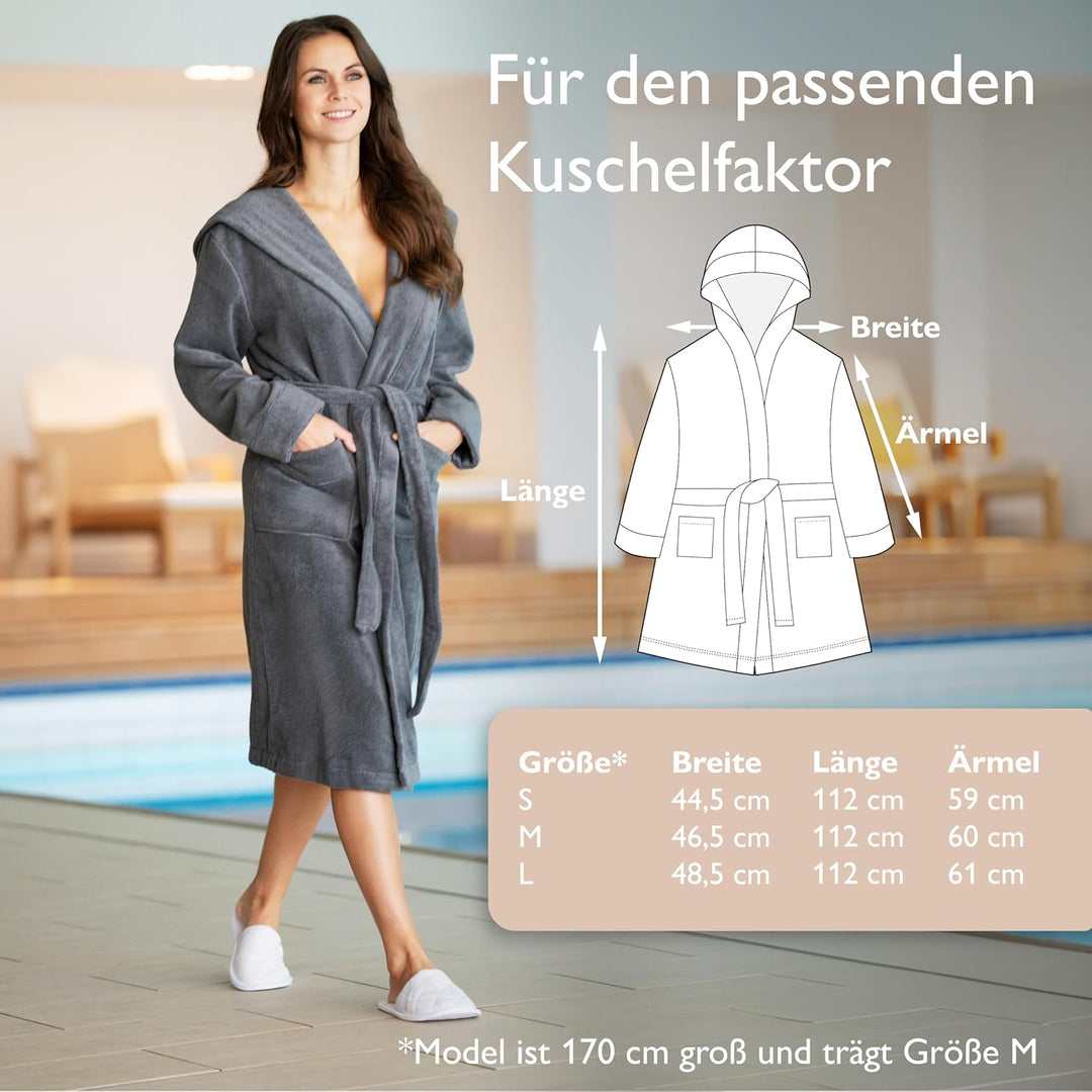 Liebenstein® Premium Bademantel Damen aus 100% samtweicher Baumwolle mit Kapuze – elegante Passform