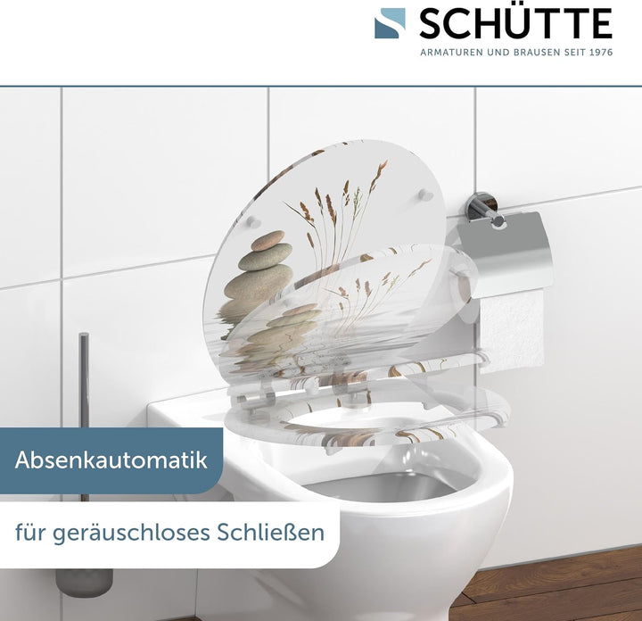 SCHÜTTE WC-Sitz WELLNESS mit Absenkautomatik aus Holz, Toilettensitz mit Klodeckel, Holzkern Toilett