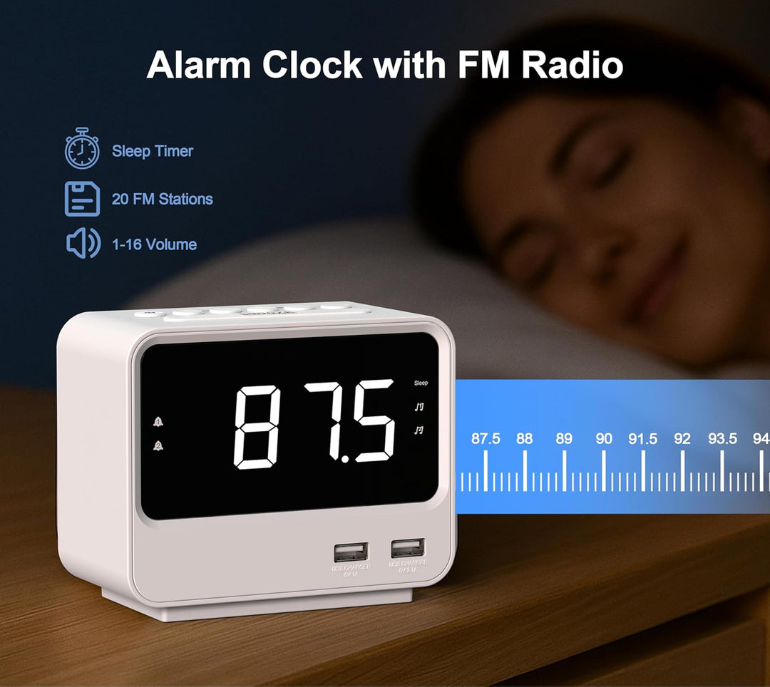 iTOMA Radioweckerfür Schlafzimmer mit Zwei USB-Ladeanschlüssen, grossen Zahlen mit Einstellbarer Hel