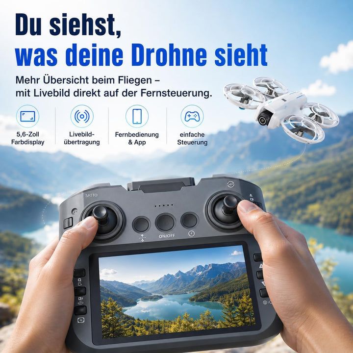 Mini Drohne mit 1080p HD Kamera & WiFi FPV, 5,6" Display Fernsteuerung, Optical Flow Stabilisierung,
