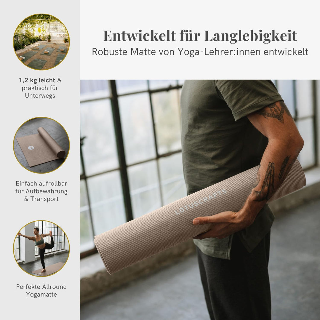 LOTUSCRAFTS® Yoga Matte MUDRA STUDIO [5mm Dicke] 183x61cm- 1,2kg leicht - Yogamatte rutschfest schad