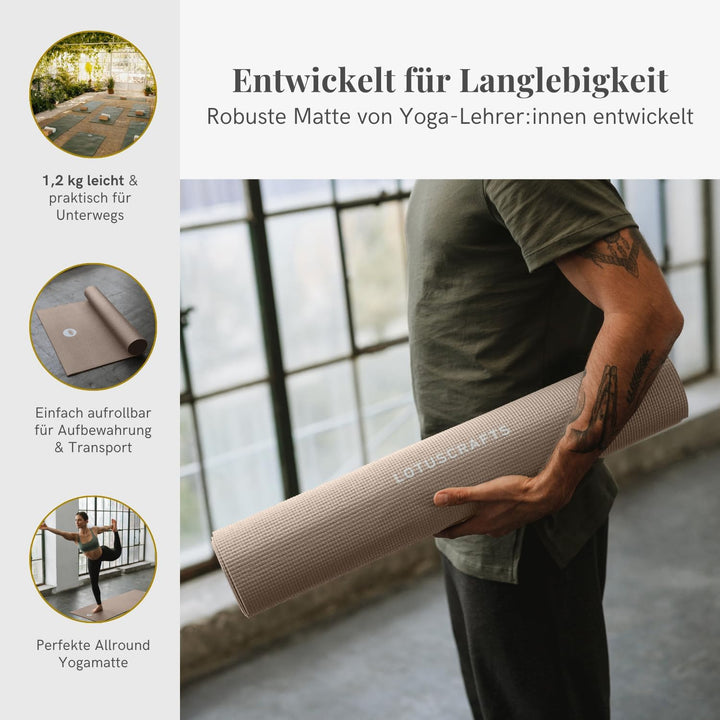 LOTUSCRAFTS® Yoga Matte MUDRA STUDIO [5mm Dicke] 183x61cm- 1,2kg leicht - Yogamatte rutschfest schad