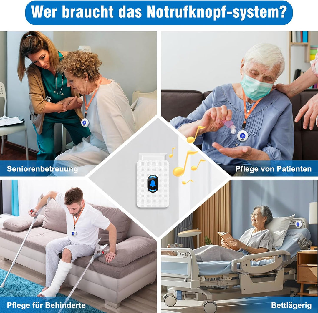 Drahtloses Pager-Alarmsystem für Pflegekräfte Notrufknopf für Senioren Hausnotruf SOS-Anruftaste für