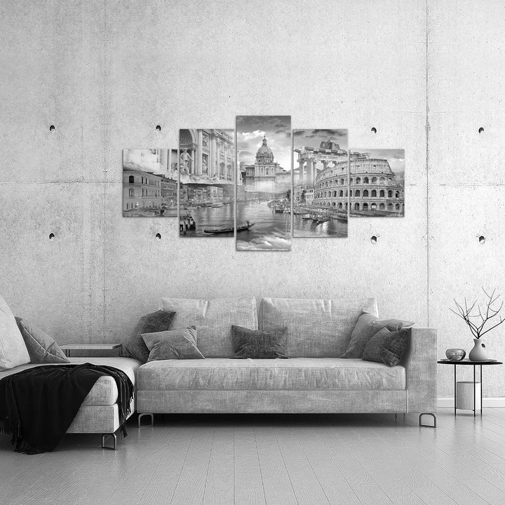 Runa Art - Bilder Italien 200 x 100 cm 5 Teilig XXL Wanddekoration Design Grau 024451c 200 x 100 cm