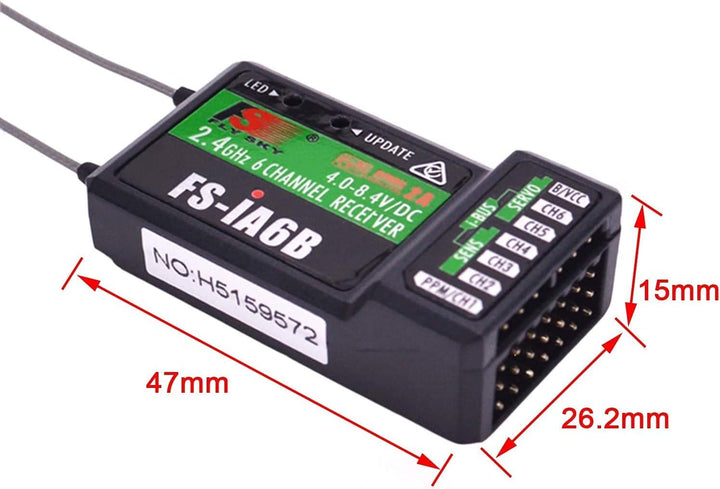 DollaTek FS-iA6B Empfänger 2.4G 6CH mit Doppelantennen-kompatibler Flysky i6 FSI6X i10 Senderfernbed