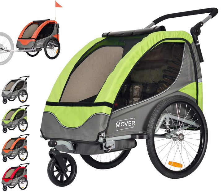 PAPILIOSHOP MOVER Anhänger Wagen und Kinderwagen für 1 oder 2 Kinder Grün,Rot, Grün,Rot