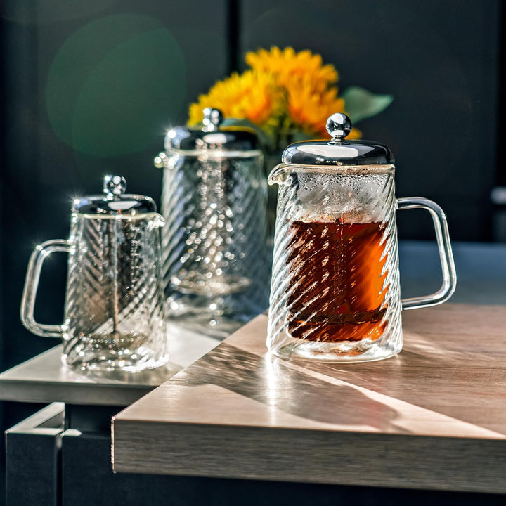 Café Olé Rotolo 6 Tassen Cafetière, doppelwandig isoliert, Glas und Edelstahl 5 Tassen Cafetière, 5