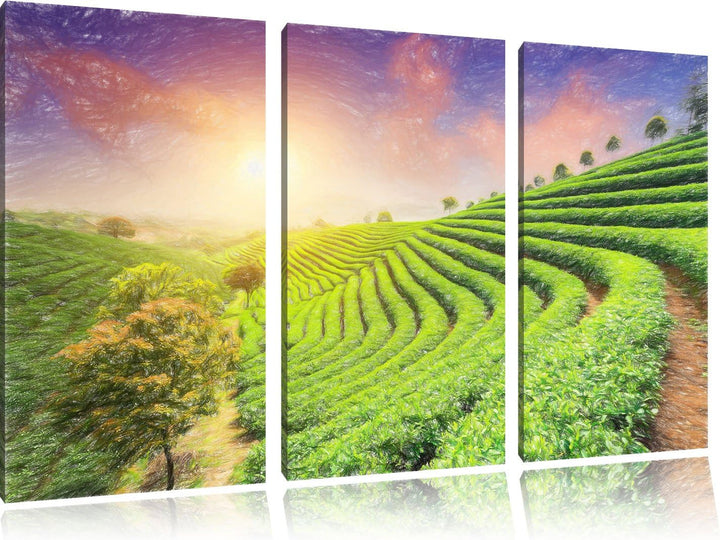 Pixxprint Japanische Treppenfelder / 3-Teilig/Gesamtmass 120cm Leinwandbild bespannt auf Holzrahmen/