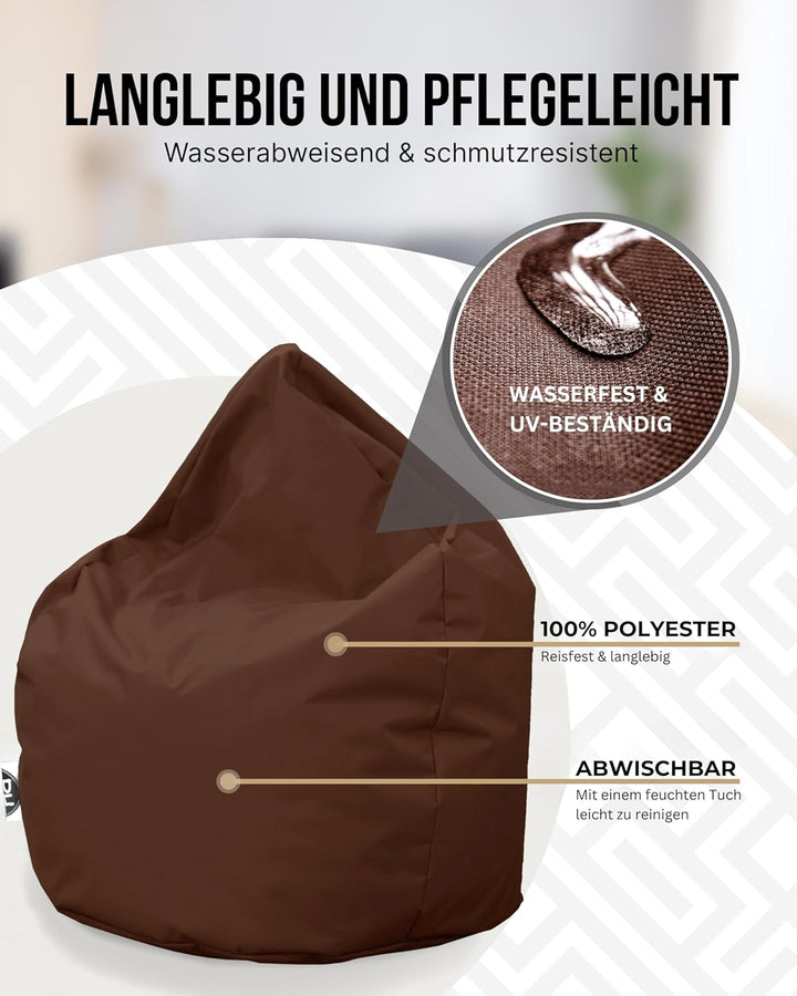 PATCH HOME Patchhome Sitzsack Tropfenform mit Reissverschluss Nachfüllbar - für In &amp; Outdoor - mit S