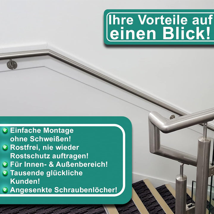 PRIOstahl Handlaufhalter Handlauf Wandhalter Handlaufstütze - 4 x Handlaufträger an die Wand Stellba