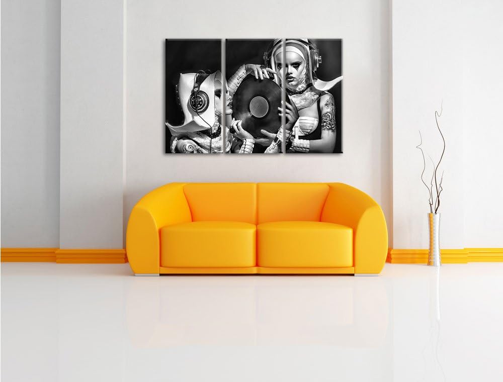 Pixxprint Mysteriöse DJ Frauen als Leinwandbild | Grösse: 3 Teilig (120x80) | Wandbild| Kunstdruck |