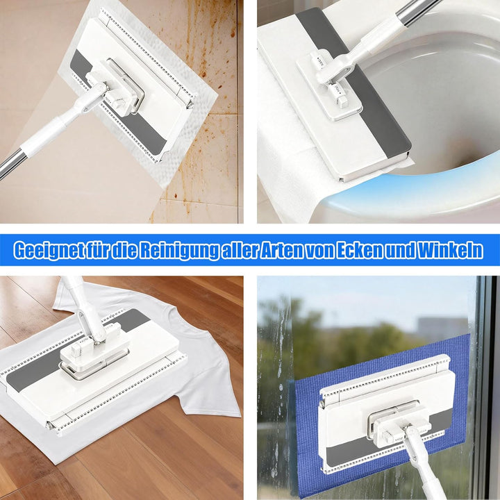 Wischmopp mit Druck-Klemm-System, 22 Mikrofasertücher, Teleskopstiel | Wischmopp mit Druck-Klemm-Sys