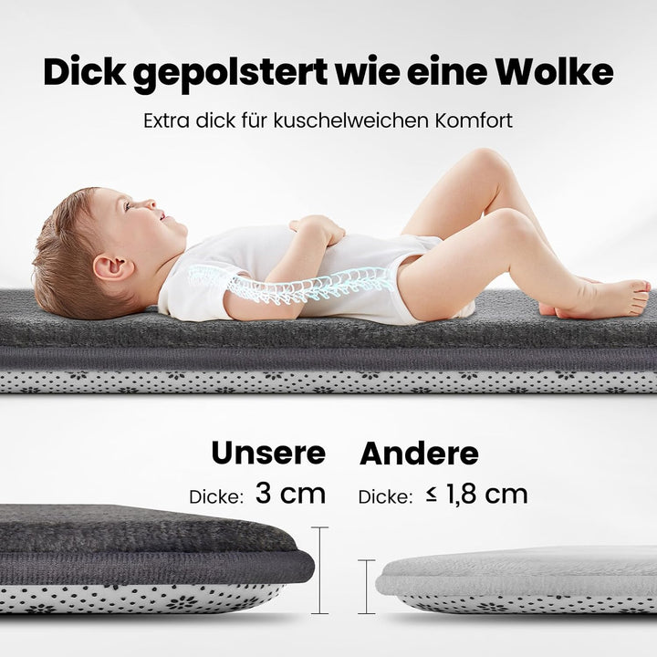 Tuocal Krabbelmatte Baby 150×180cm, 3cm Dicke Schaumstoff Spielmatte, Ultraweiche Stütze Plüschiges