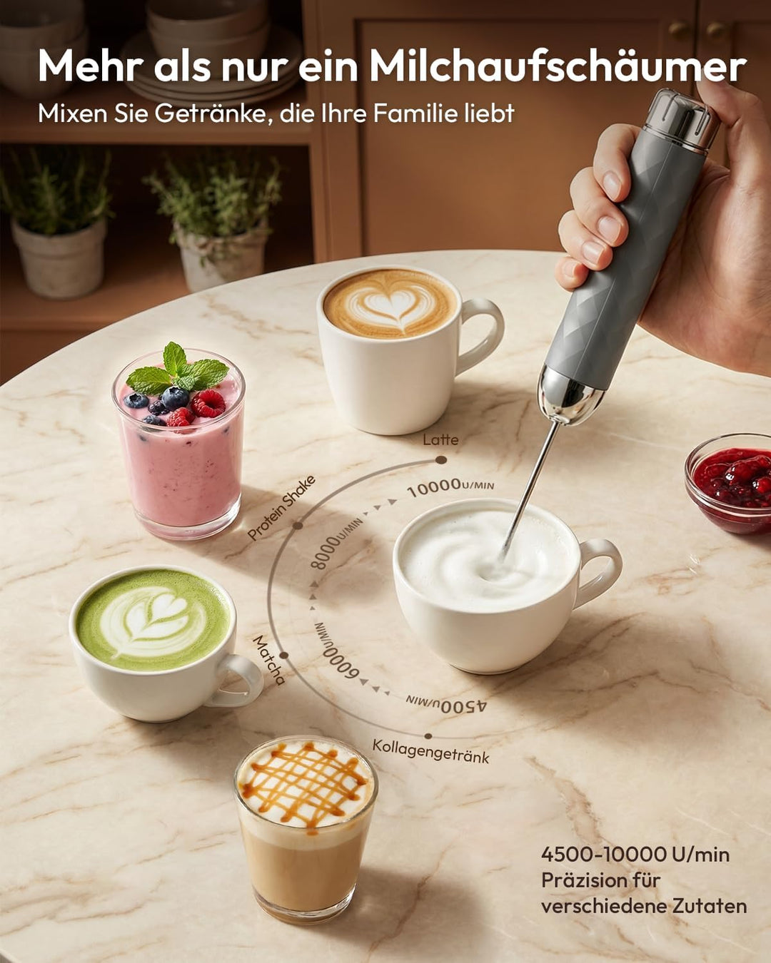 Maestri House Milchaufschäumer Mit Stufenloser Geschwindigkeitsregelung, Usb Aufladbar Milchaufschäu