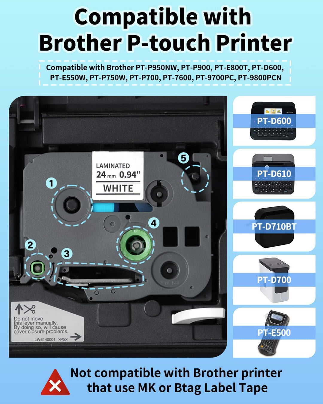 Oozmas TZe251 Schriftband Kompatibel mit Brother TZe-251 24mm 0.94 White | AZe251 Schwarz auf Weiss