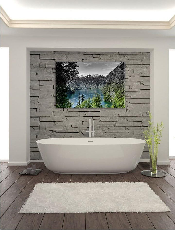 Pixxprint Blick auf den Königssee / 100x70cm Leinwandbild bespannt auf Holzrahmen/Wandbild Kunstdruc