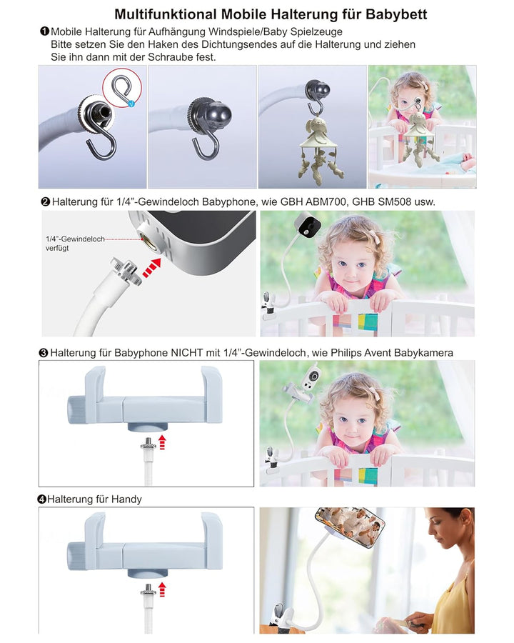 Mobile Halterung für Babybett, Multifuntional 68cm Mobile Halter Wickeltisch, Flexibel Klammernhalte