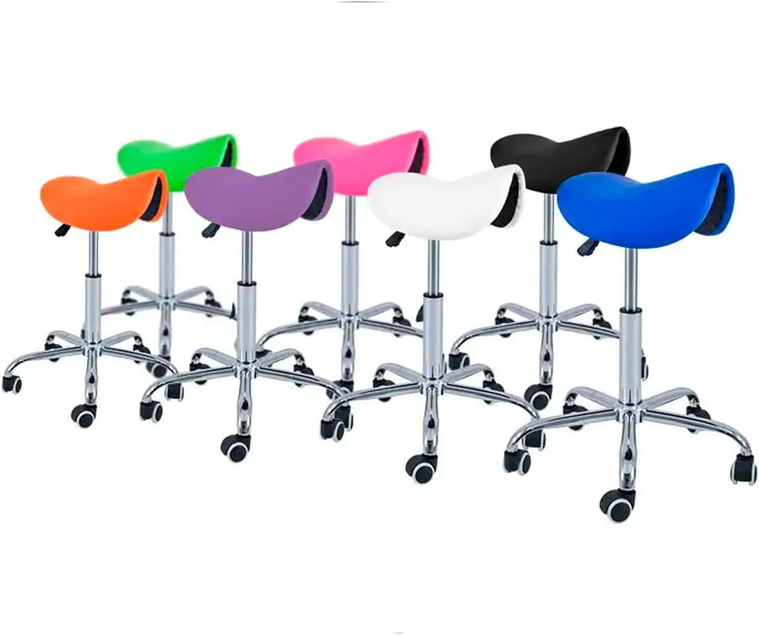 QUIRUMED Pony-Hocker mit 5 Rädern, Chromgestell, Schwarze Farbe, Kunstlederpolsterung, höhenverstell