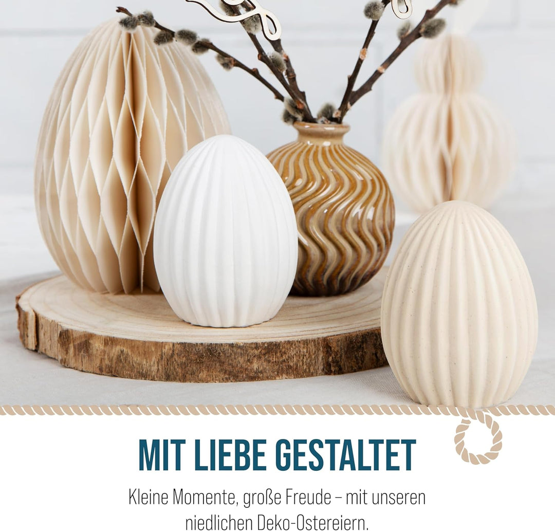 Logbuch-Verlag 2 Osterei Figuren beige weiss sandgestrahlt Keramik Osterschmuck Scandi Hygge Moderne