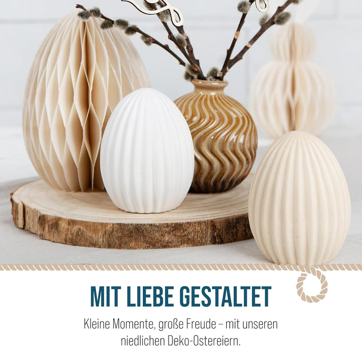 Logbuch-Verlag 2 Osterei Figuren beige weiss sandgestrahlt Keramik Osterschmuck Scandi Hygge Moderne