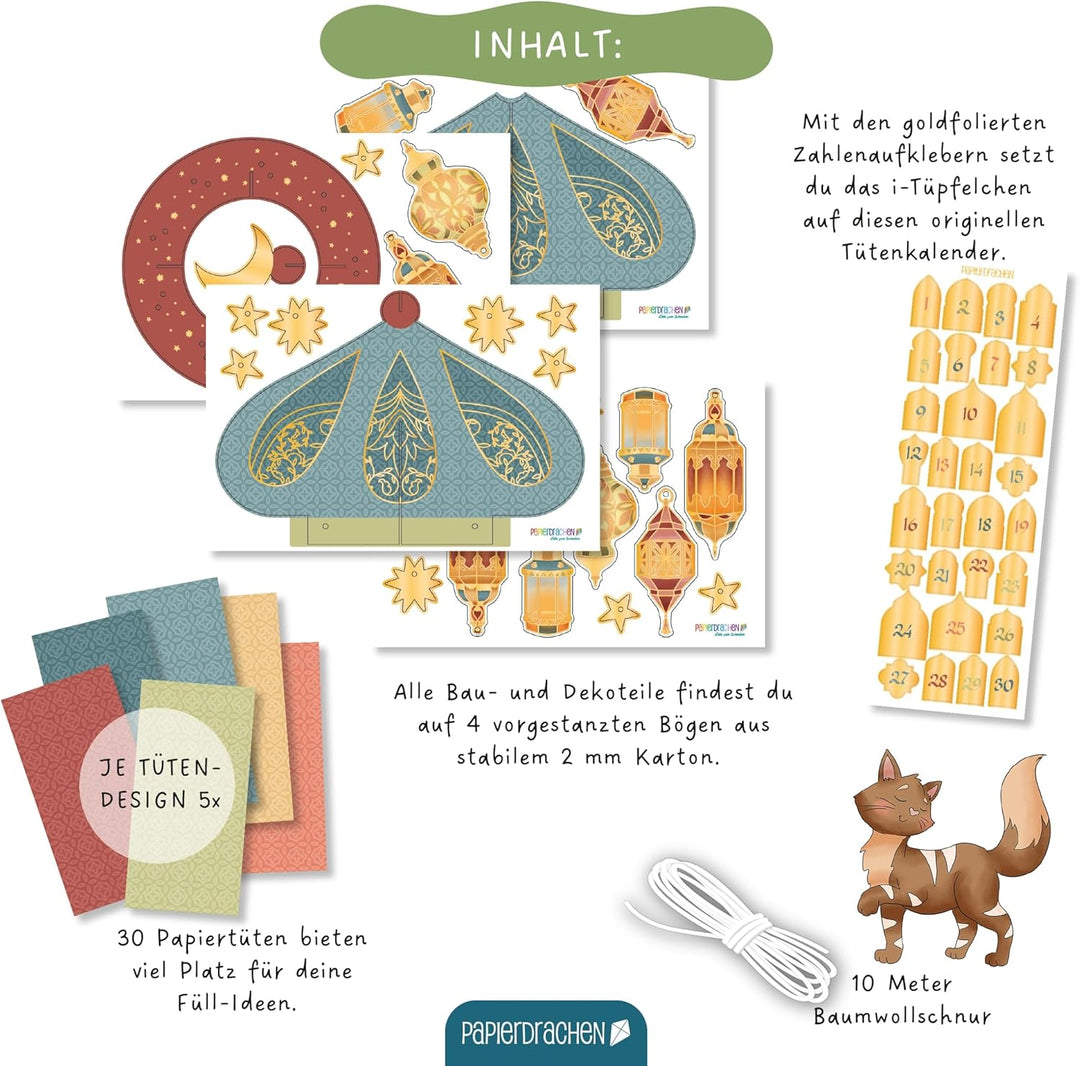 Papierdrachen Mobile Kalender zum Ramadan - Moschee - zum selbst Basteln - Geschenk - Dekoration - L