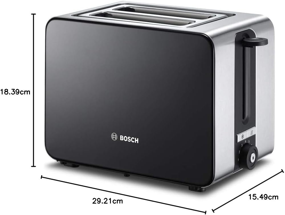 Bosch Kompakt Toaster ComfortLine TAT7203, integrierter Edelstahl-Brötchenaufsatz, mit Abschaltautom