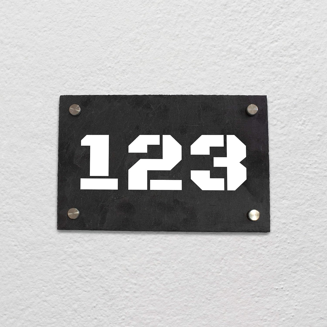 wandmotiv24 Personalisierte Hausnummer Hausnummernschild aus Naturstein Schiefer, auf Schiefertafel,