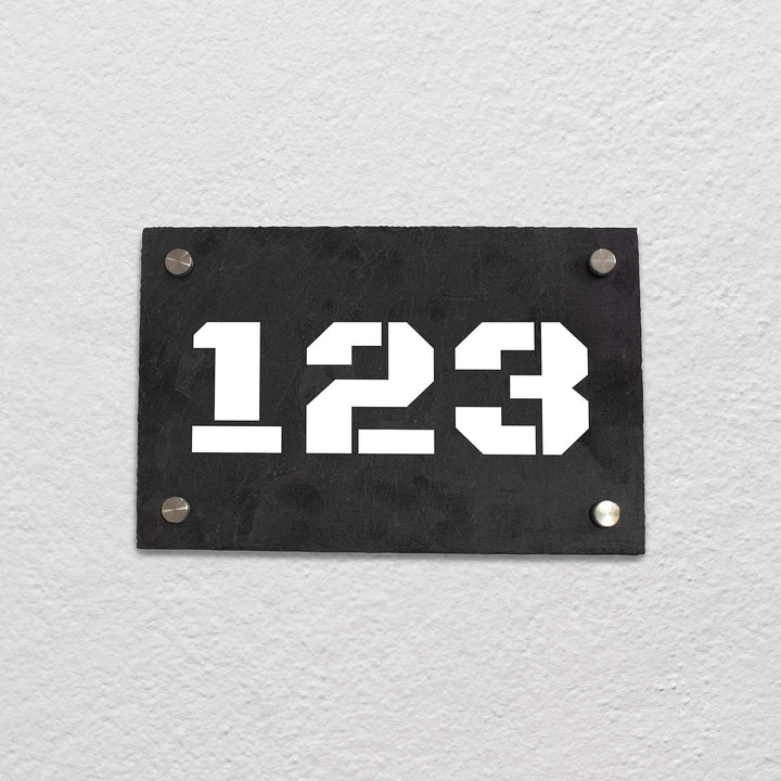 wandmotiv24 Personalisierte Hausnummer Hausnummernschild aus Naturstein Schiefer, auf Schiefertafel,