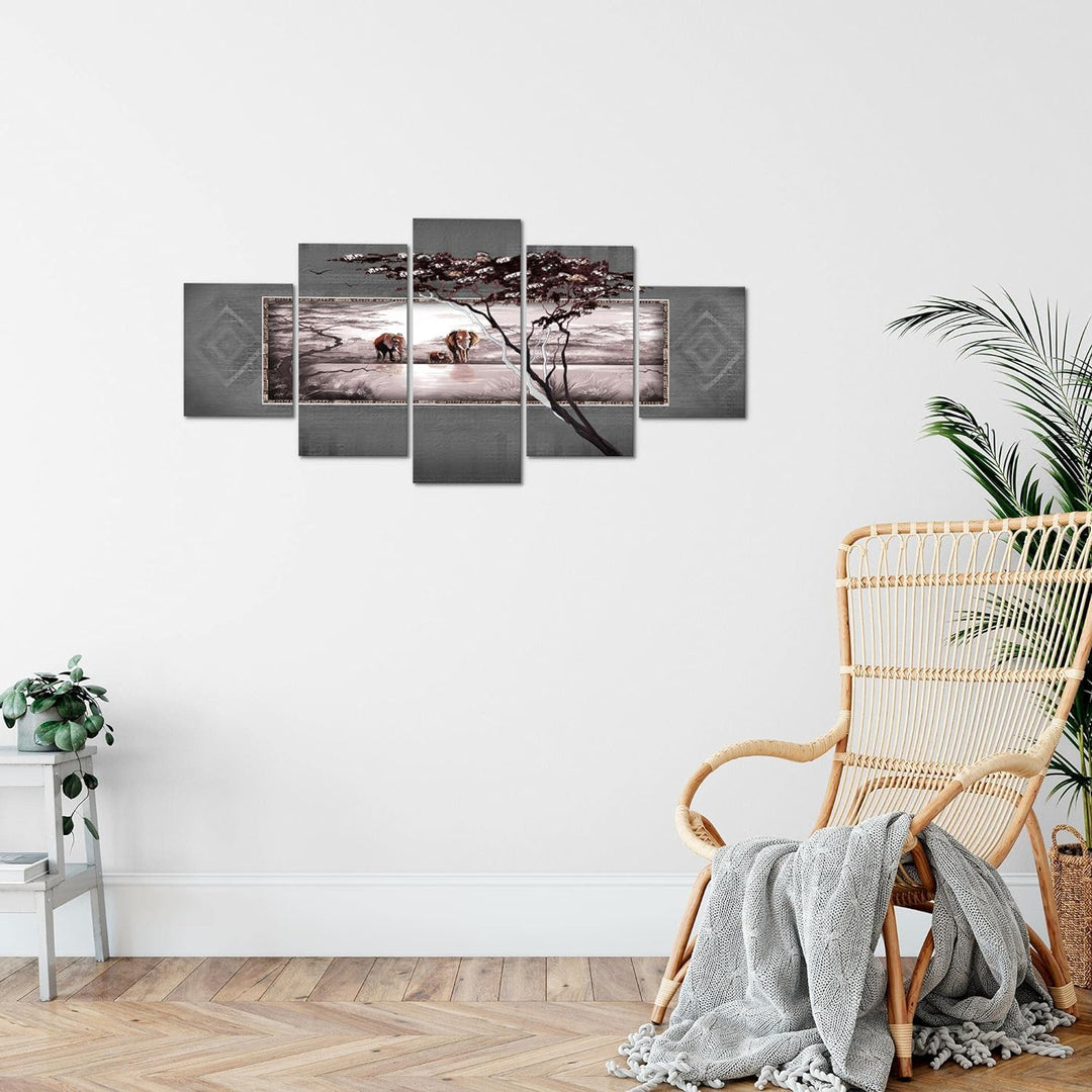 Runa Art Wandbilder Afrika Elefant 5 Teilig Bild auf Vlies Leinwand Deko Wohnzimmer Schlafzimmer Pan