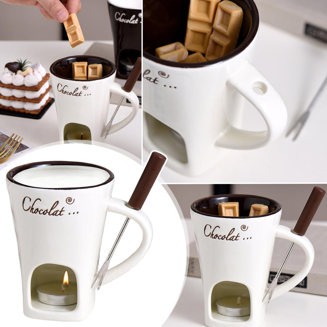 Schokoladen Fondue Becher Set, 130ml Keramik Schokoladenfondue Tasse, Schokoladen-Hot-Pot-Schmelzbec