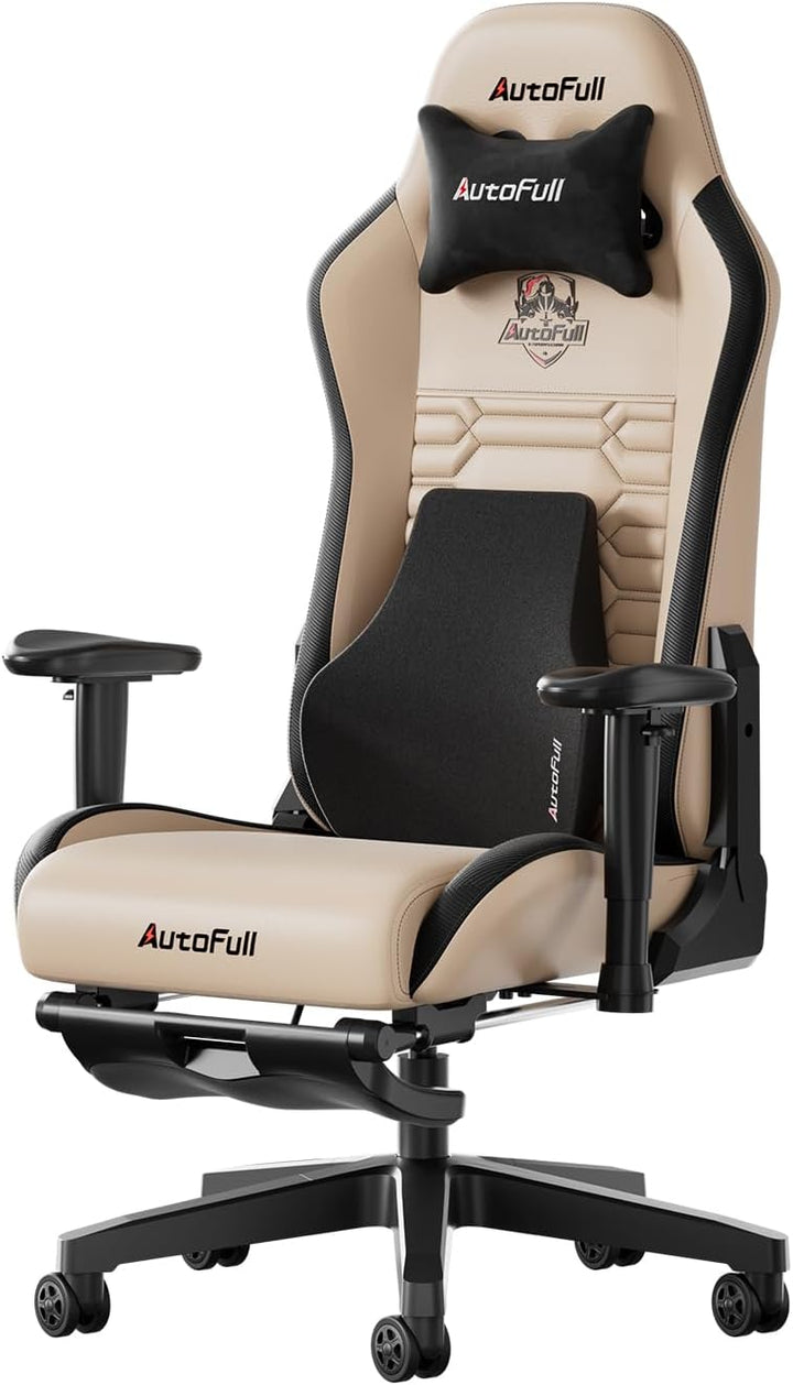 AutoFull Gaming-Stuhl Bürostuhl Schreibtischstuhl mit ergonomischer Lordosenstütze, PU-Leder im Raci