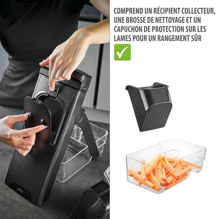 GEFU All-in-One Gemüsehobel | Für Süsskartoffeln, Gemüse & Obst bis Ø 8 cm | Mit Auffangbehälter, ve