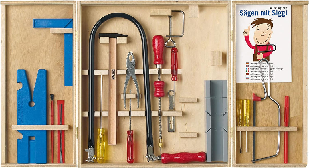 Pebaro 407 Qualitäts-Laubsägeschrank, 24 Teile, komplettes Set im Holzschrank, Stahlwerkzeuge, Laubs