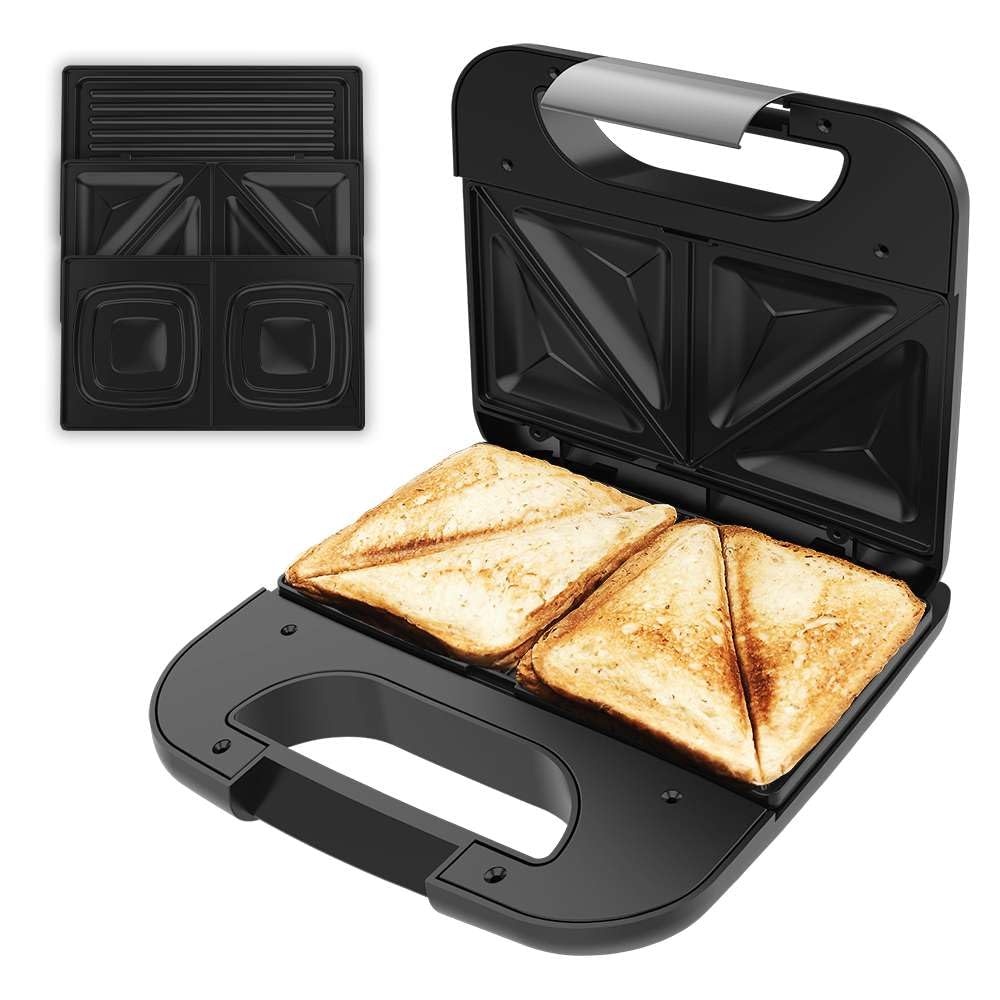 Cecotec Sandwichmaker Rock'nToast Combo. 800 W, 2 Sandwiches mit Edelstahl-Finish, 3 austauschbare P