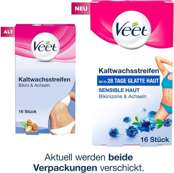 Veet Bikini Kaltwachsstreifen 16 Stück, 3er Pack (3 x 16 Stück)