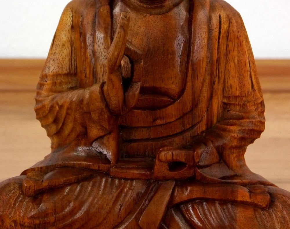 livasia ruheausstrahlender Buddha aus Holz, Skulptur, Buddhismus Statue, Dekofigur, Holzskulptur (kl