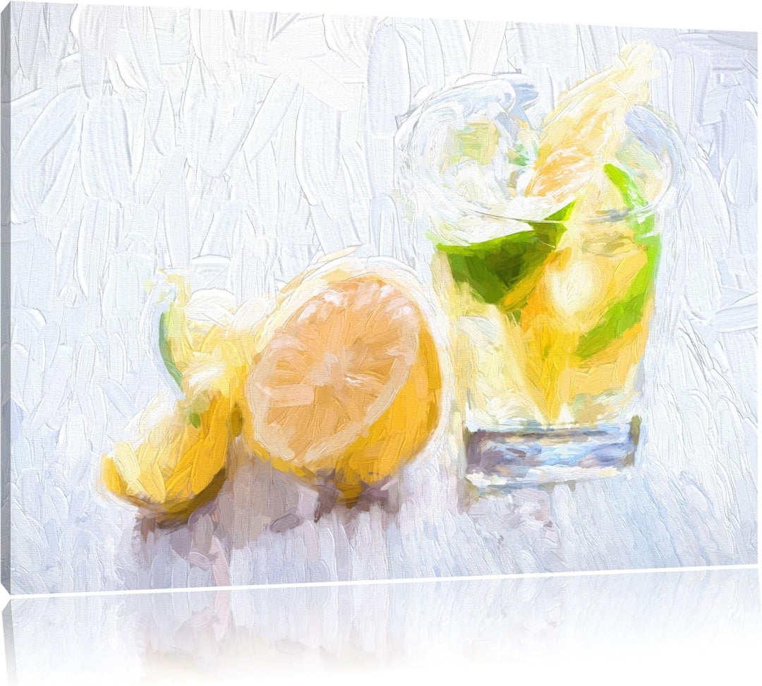 Pixxprint Gin Tonic Shot mit Zitronen / 100x70cm Leinwandbild bespannt auf Holzrahmen/Wandbild Kunst