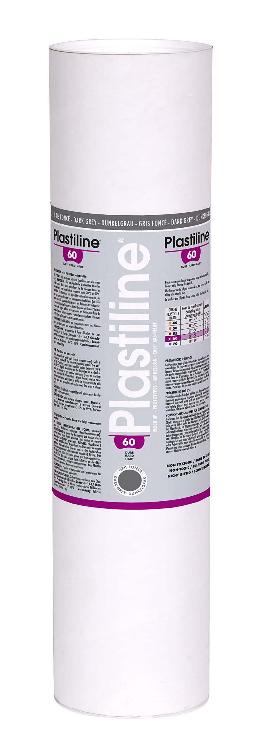 Herbin 5760T - Plastilin für den Modellbau, 5 kg, zum modelieren, HG60, hart, 1 Dose, Grau Dunkelgra
