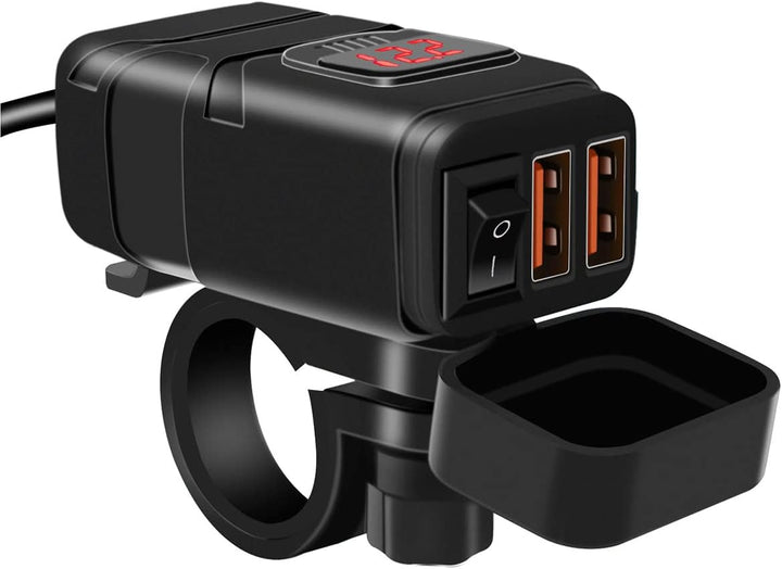 Motorrad USB Steckdose Wasserdicht mit Voltmeter und Schalter Auto Ladegerät für Motorrad SUV DC12V