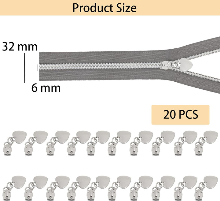VOKABY 9m #5 Endlosreissverschluss mit Zipper 6mm,Reissverschluss mit 20 Metall-Reissverschlussanhän