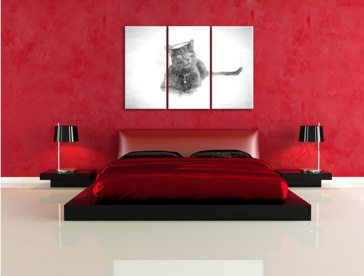 Pixxprint Katzen-Engel im Himmel/Format: 3-Teiler (120x80cm) cm/Leinwandbild fertig bespannt Wandbil