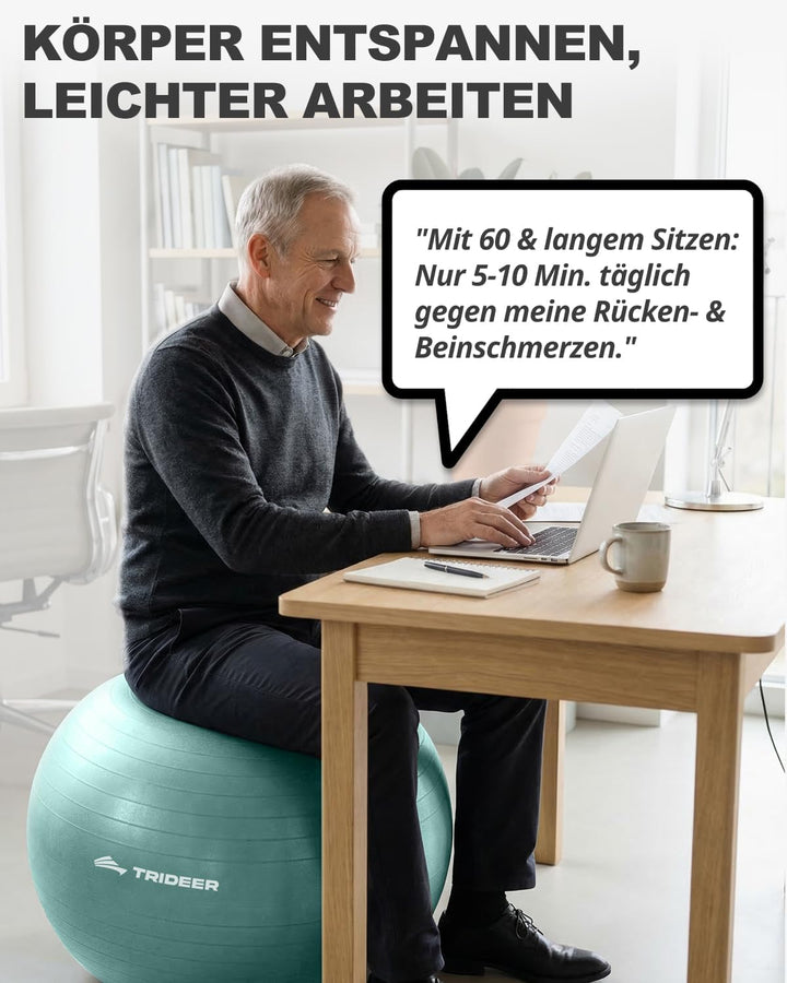 Trideer Gymnastikball – Sitzball, Pezziball &amp; Pilates Ball für Büro &amp; Rückentraining, Balance Ball f